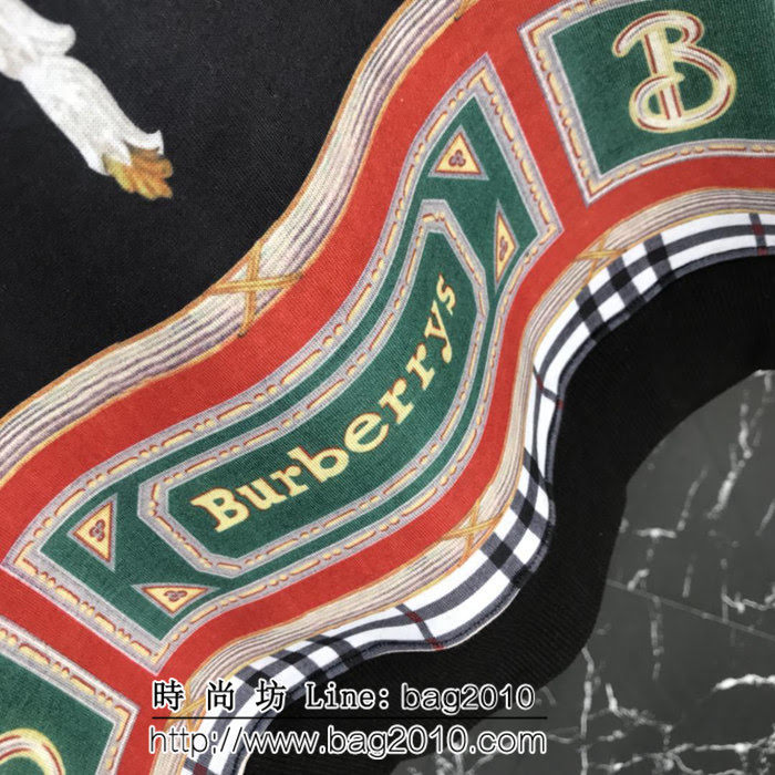 BURBERRY巴寶莉 18fw秋冬新款 前幅真絲拼接印花圖案 精梳棉螺紋衛衣 情侶款 ydi1930